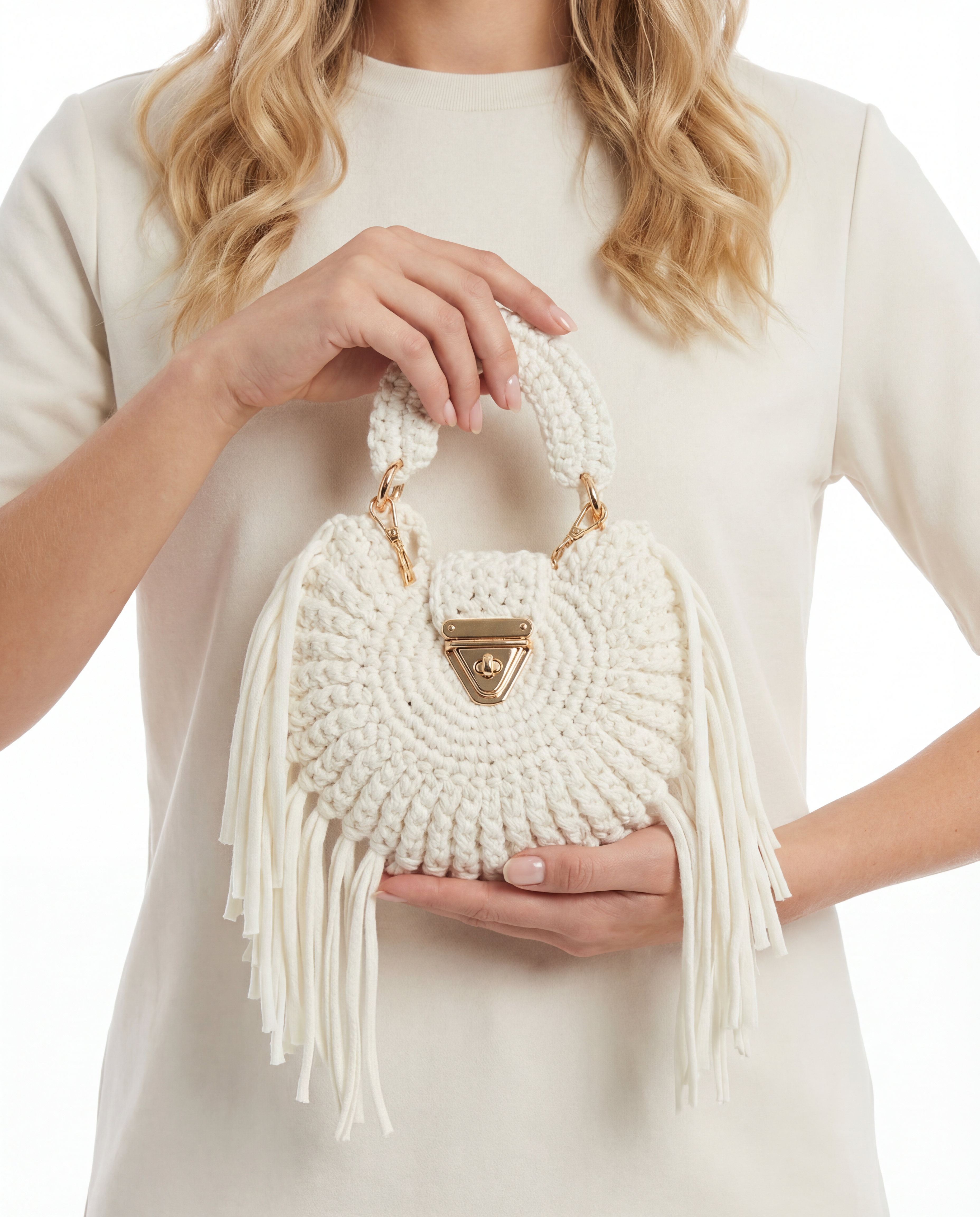 DINA – pletena ženska torbica s resama i ručkom